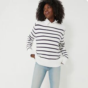 TUCKERNUCK Ivory and Navy Cotton Striped Bryant Sweater size small
